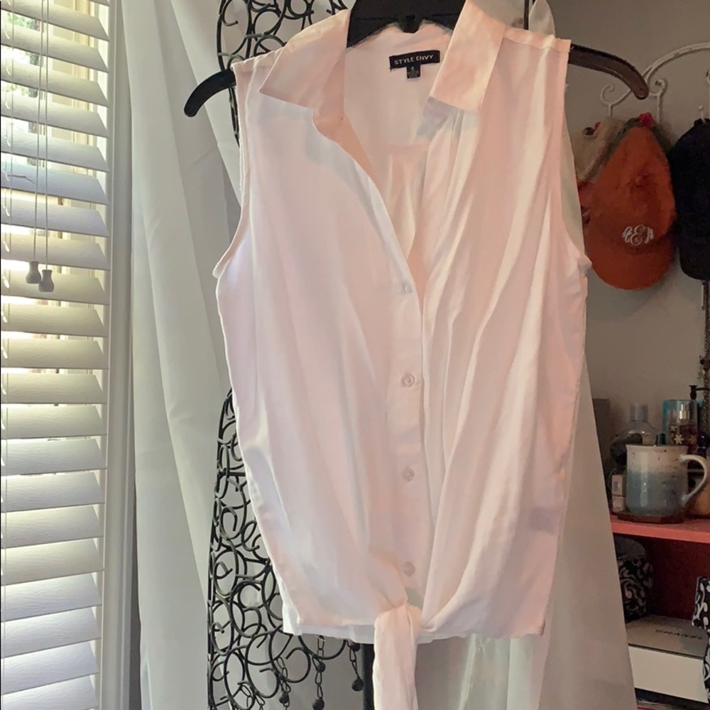 White button up tank top with front tie